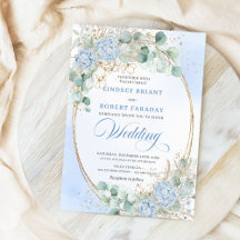 Blue hydrangea eucalyptus wheat gold Wedding 221H