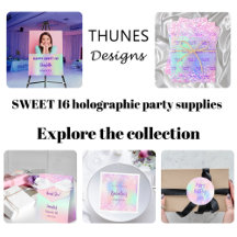 Sweet 16 holographic party supplies