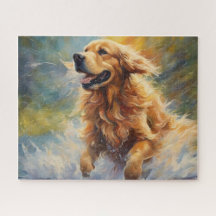 Beautiful Golden Retriever In Water Jigsaw Puzzles