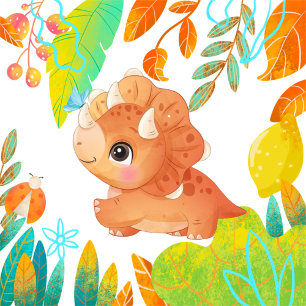 Convite Chá de fraldas de Dinossauro Laranja Tropical