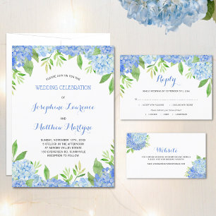 Convite Casamento Floral Azul Hydrangea