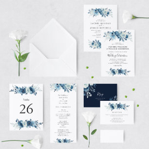 Convite casamento com flores de aquarela azul elegante