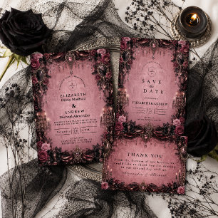 Convite Casamento Gótico Rosa Caprichoso