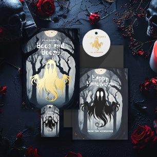 Adesivo Redondo Festa de Figuras da Floresta Halloween Ghost Haunt