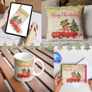 Papel De Presente Red Truck Rustic Retro Vintage Feliz Natal