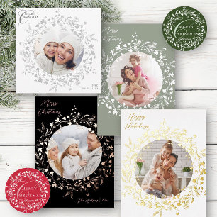 Adesivo Redondo Green Modern Boho Wildflower Wreath Natal