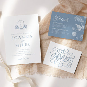 Convite Monograma Azul Pobre de Gato Botânico