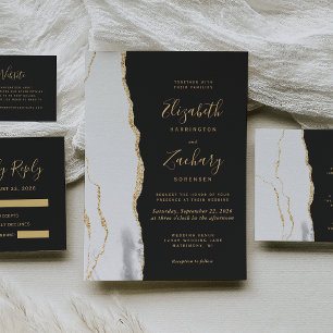Cartão RSVP Casamento Dourado de Agate de Cinzas Modernas