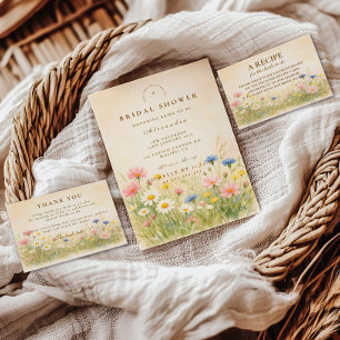 Convite Chá de Bebê de Campo com Flores Silvestres em Aqua