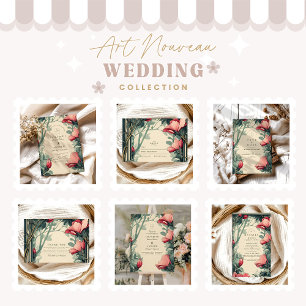 Cartão De Agradecimento Floral Verde Dourado Art Nouveau