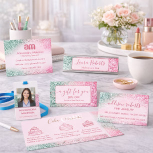 Cartão De Visita Cuidados com Joias com Design Glitter Rosa na Moda