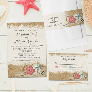 Convite para Casamento de Sandy Beach Hibiscus & S