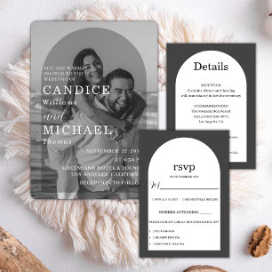 Cartão RSVP Casamento De Fotografias Do Arco Branco E Preto Mo