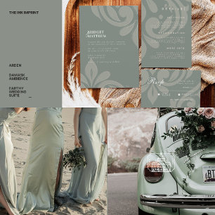 Convite Casamento tema damasco Clássico de Oliva Terrestre