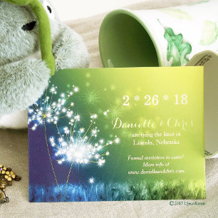 Convite Glam Dandelions Casamento de Ombre Verde Azul