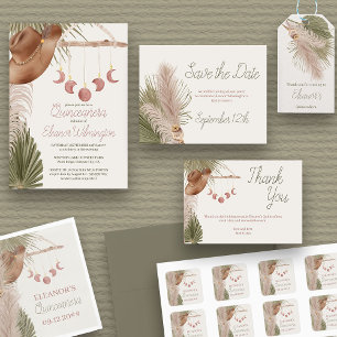 Convite Cintura Russa de Quinceanera Boho Pampas Ocidental