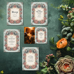 Cartão De Agradecimento Foto Vintage Dusty Blue Art Nouveau Victorian Wed