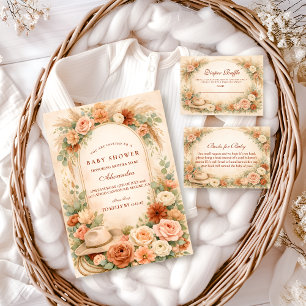 Cartão De Informações Chá de Bebê com Tema Floral Boho Western - Sorteio