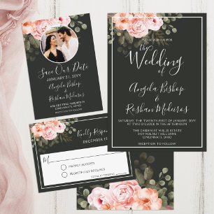 Elegante Floral Blush Pink Invitation RSVP