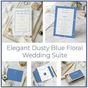 Reserve A Data Casamento de Arte de Linha Floral Azul Elegante Po