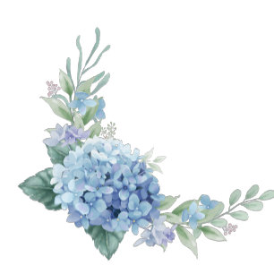 Adesivo Redondo Elegante Hortênsia Azul Floral Casamento Agradecim