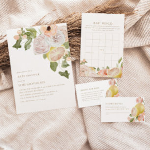 Convite Chá de fraldas de Verão de Limonada Rosa Moderna