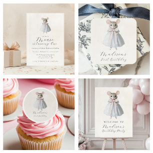 Convite Primeiro Aniversário do Rato Whimsical Vitoriano A