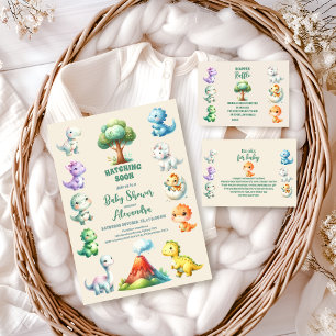 Convite Chá de fraldas de Aquarela de Ovo Dinossauro