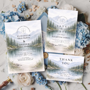 Convite Casamento Paisagem Floresta de Pinheiros Minimalis