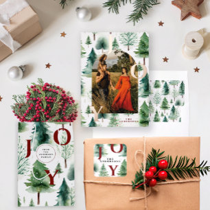 Adesivo Quadrado Natal Árvores Greenery Alegria Feriada