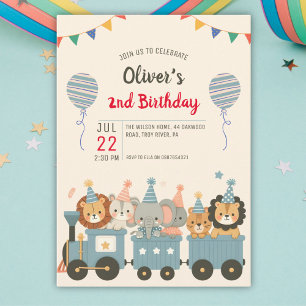 Convite Animais de festa bonitos em um trem encantador