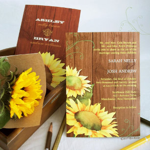 Convite Watercolor Sunflower Rural Wedding