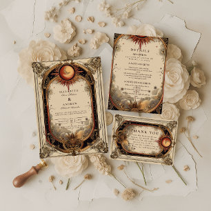 Cartão De Agradecimento Casamento Vintage Celestial Art Nouveau