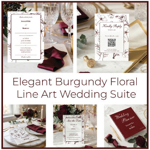 Reserve A Data Elegante Noivado Arte Linha Floral Burgundy Casame