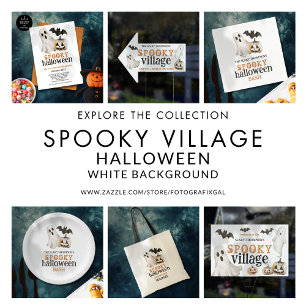 Convite Ghost Pumpkin Bat Spooky White Halloween