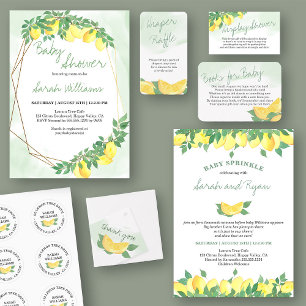 Convite Citrus Lemons Dourado Frame Mint Chá de fraldas