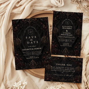 Cartão RSVP Casamento Gótico Vitoriano Luxuoso
