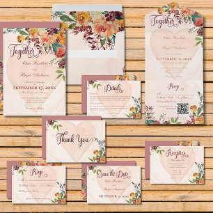 Cartão De Agradecimento Floral Boho Heart Peach Wedding