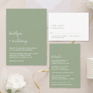 Convite Casamento Minimalista Verde do Script Moderno