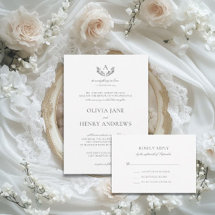 Convite Olivia Elegant Cinza Monograma Casamento Católico