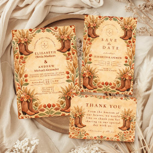 Cartão De Agradecimento Casamento de Jardim Boho Western