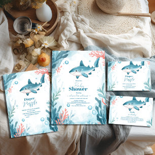 Cartão De Informações Tubarão sob a costa do oceano