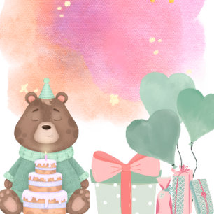 Camiseta de aniversário de urso em aquarela fofa
