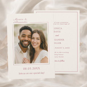 Convite Rosa marfim dourado foto simples luxo casamento