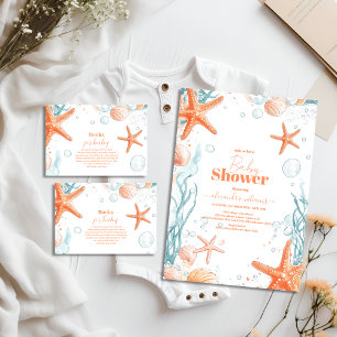Cartão De Informações Praias - Starfish e Seashells - fralda Elegante Ra