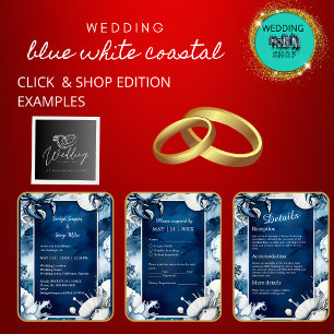 Cartão RSVP casamento do vibe litoral azul e branco