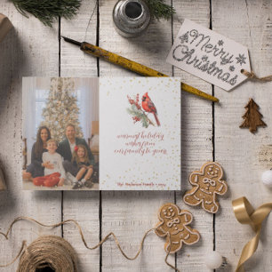 Cartão De Festividades Rustic Watercolor Winter Cardinal Holly Branch