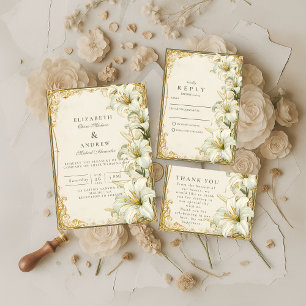 Convite Casamento Elegante Lírio Branco