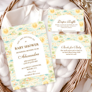 Cartão De Informações Sorteio de Fraldas na Ensolarada Praia Costeira