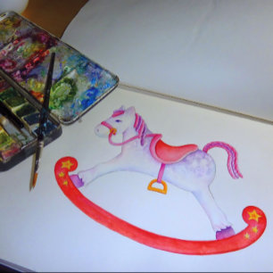 Convite Belado Chá de fraldas aqua, cavalo de balanço, beb